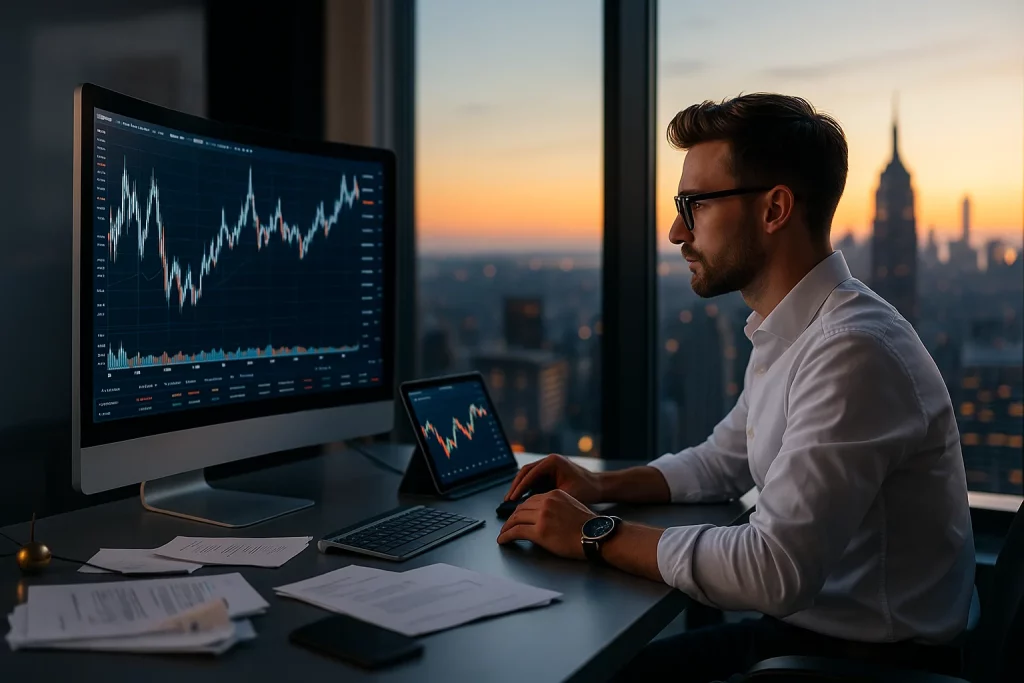 Homem trabalhando online