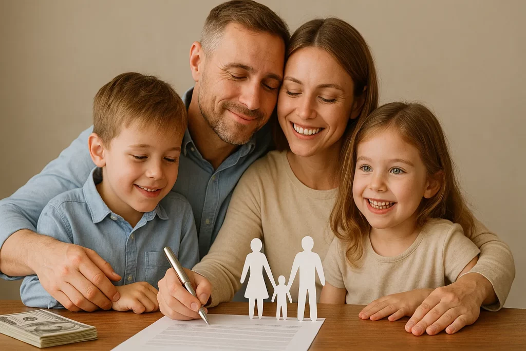 Família assinando seguro de vida